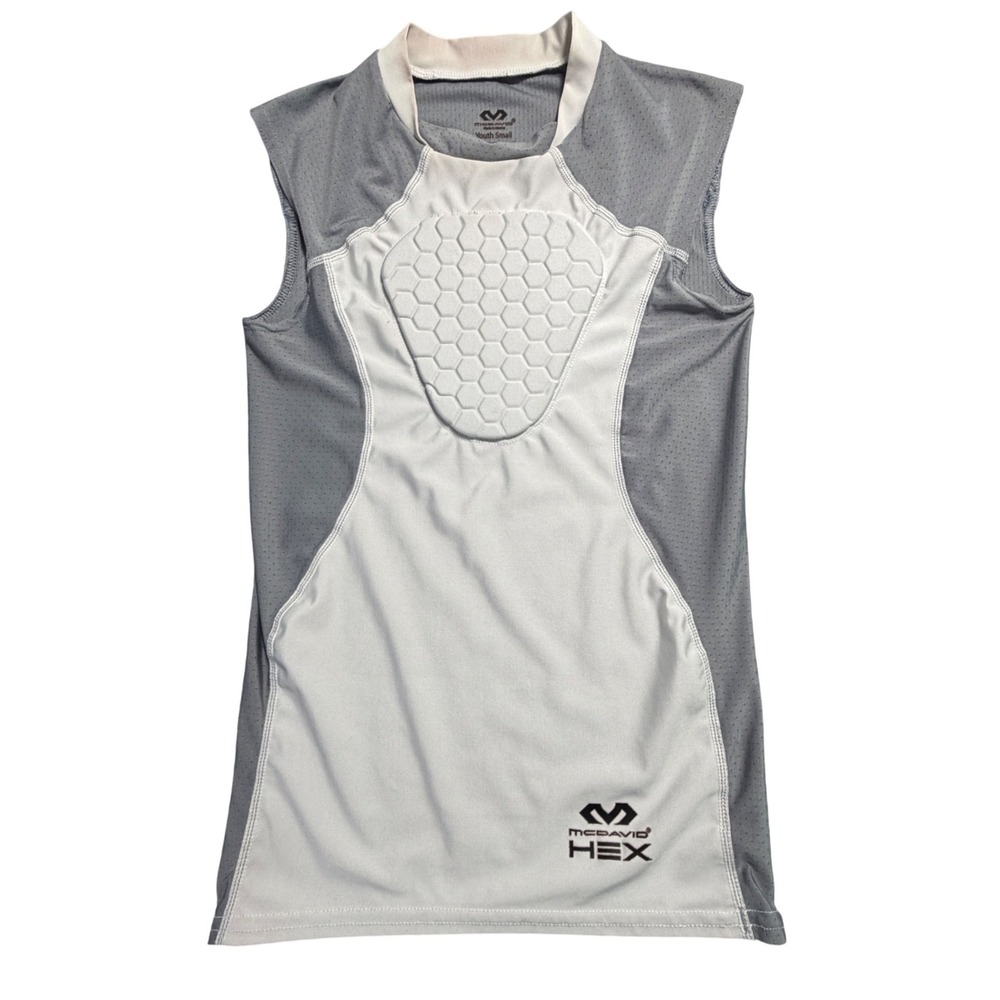McDavid HEX Padded Compression Shirt Youth Small Grey White Sternum Guard Pad